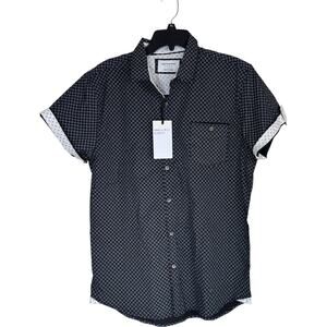 Paperdenim &‎ Cloth Slim Fit Shirt Large Black White Geometric Short Sleeve NWT